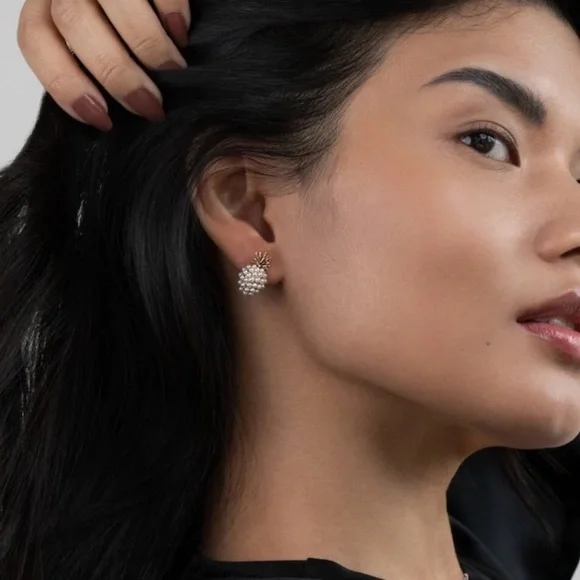 New Free People Pineapple Fruit Stud Earrings ~ Minimalist Vibes - Picture 5 of 13